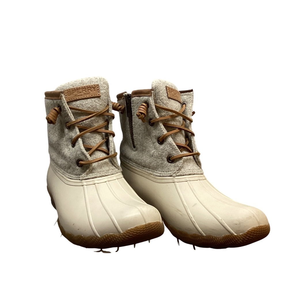 Sperry Women's Saltwater Duck Boots Cream Wool Side Zip Lace Up Waterproof